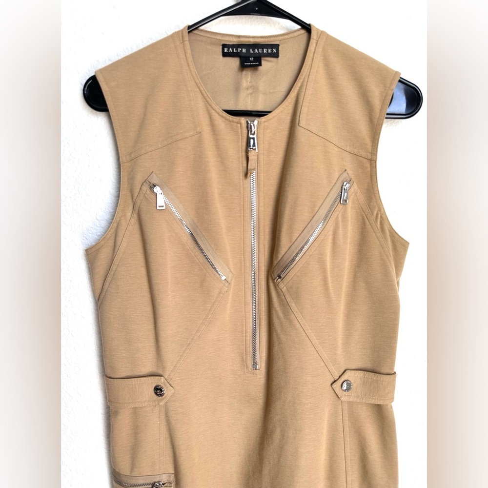 RALPH LAUREN Black Label Beige Sleeveless zip Dress Size 12 NWOT minimalist - Picture 4 of 15